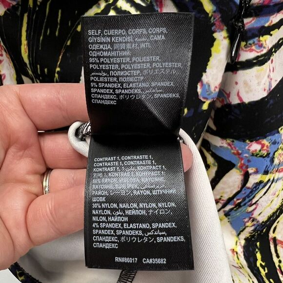 Bebe Bodycon Peplum Lace Neoprene Bright Colorful Midi Dress Sleeveless Black XS - Picture 16 of 16